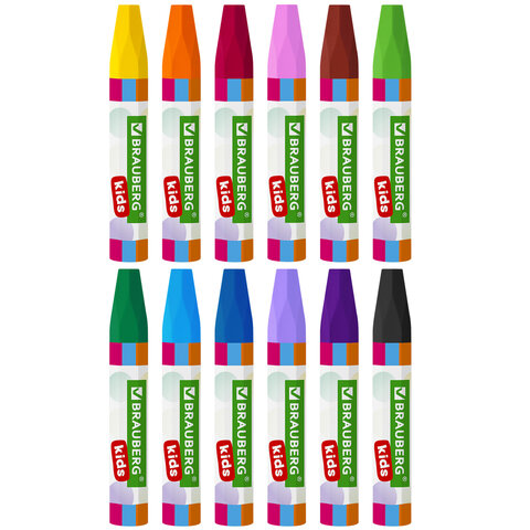 Восковые мелки утолщенные 12цв. BRAUBERG KIDS маслян.основа